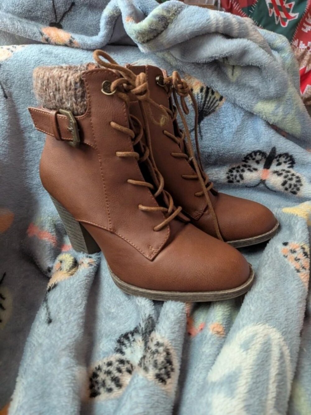 Brown buckle boots w heels